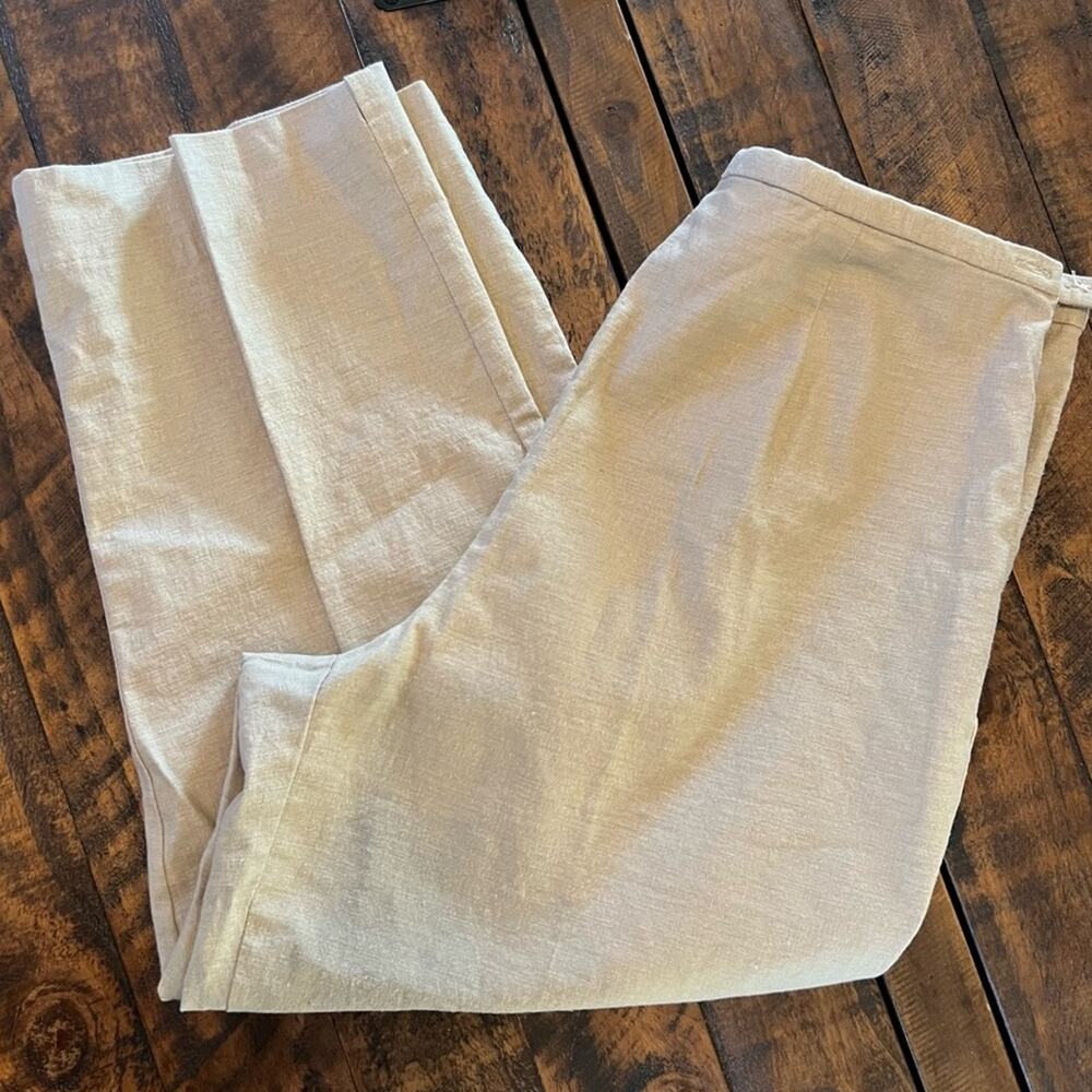 Worthington Linen Blend Pants Women’s Size 14  Tan Stretch Summer Lagenlook Chic